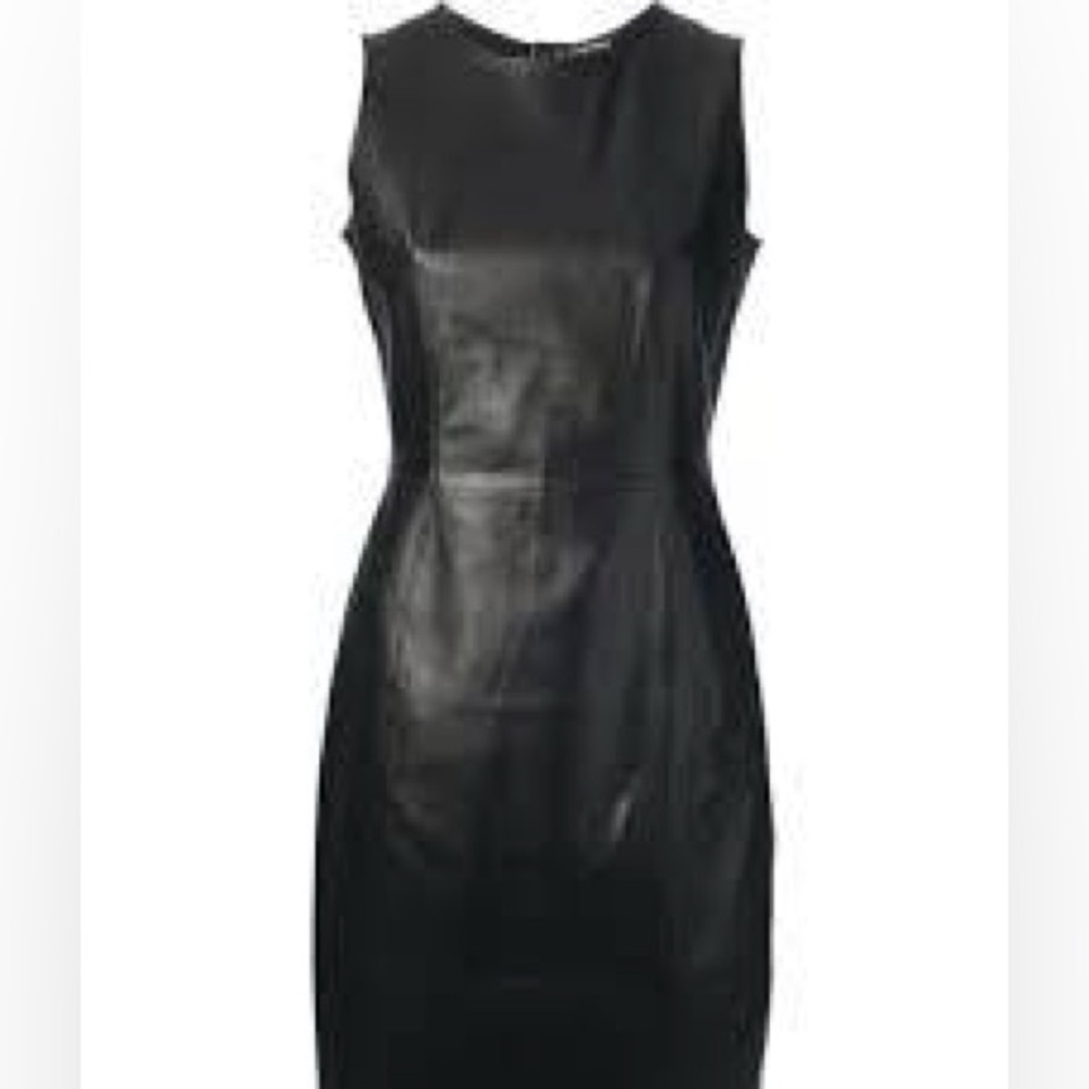 Armani Exchange black leather sleeveless casual business mini dress